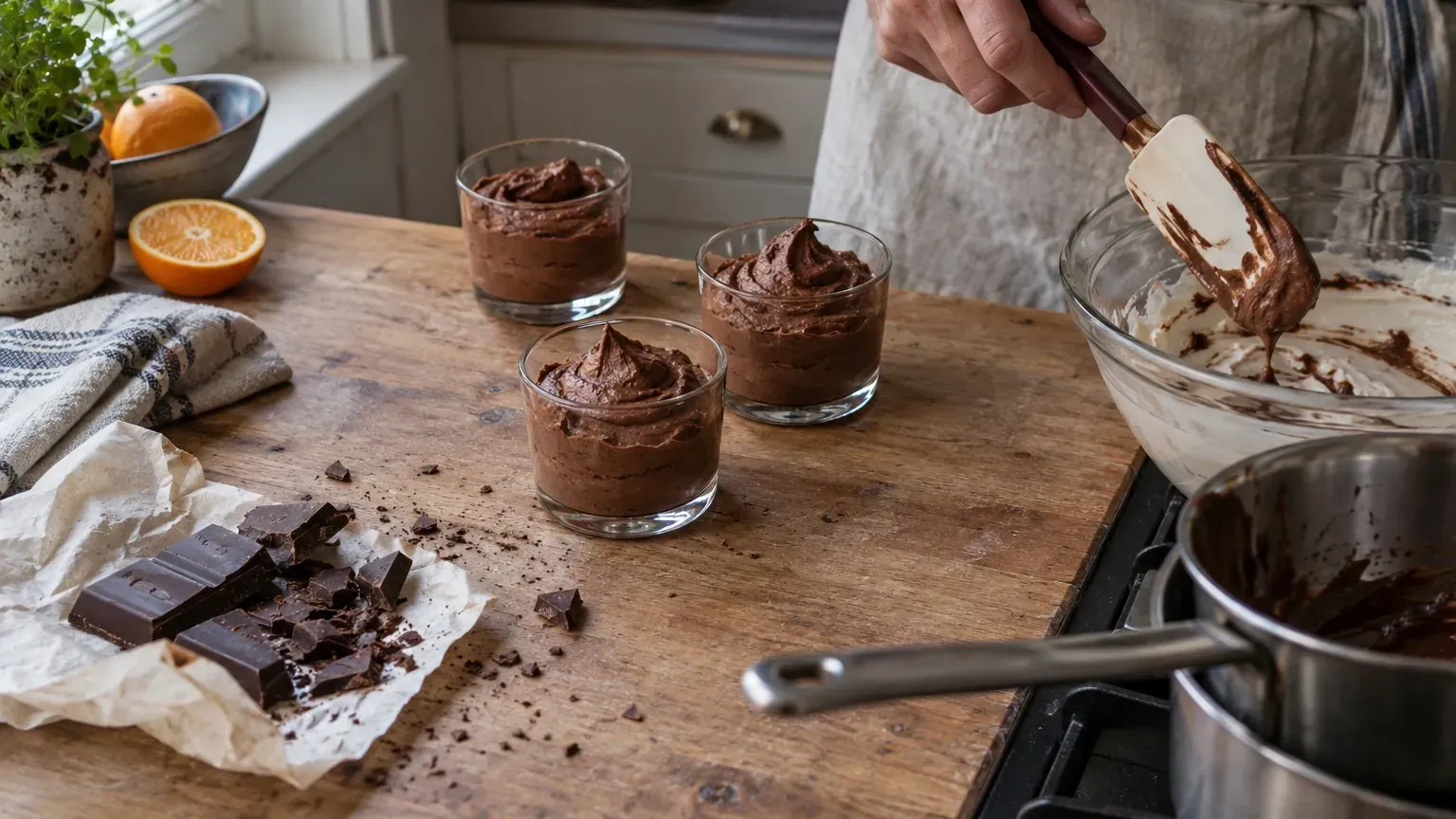 2 ingrédients seulement pour une mousse au chocolat sans œufs ni crème : le geste qui la rend souple et légère