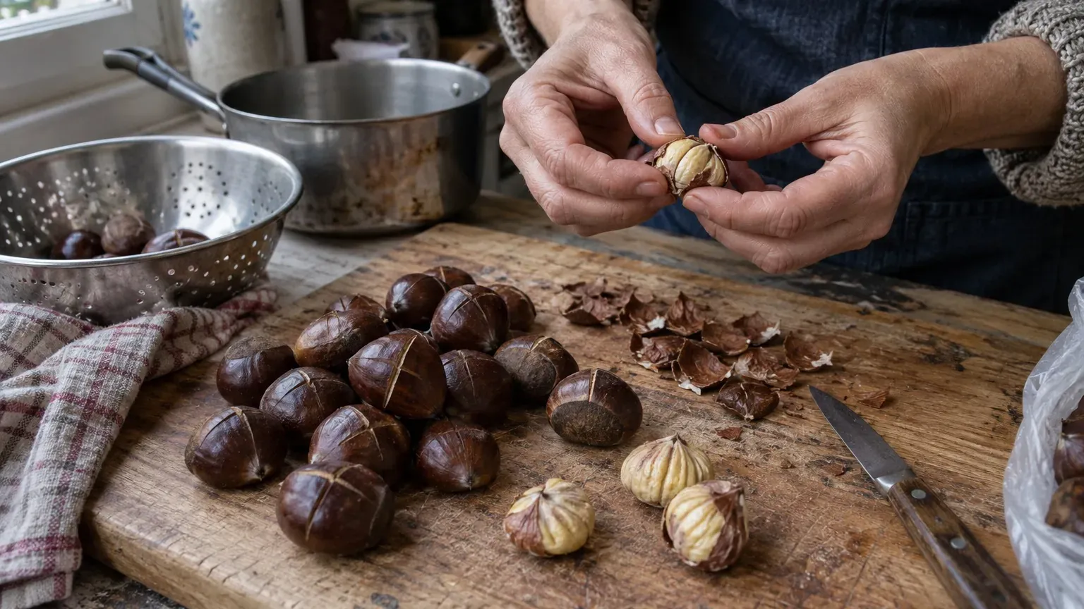 5 gestes à connaître avant le repas de Noël : éplucher châtaignes et marrons, y compris la fine peau qui colle