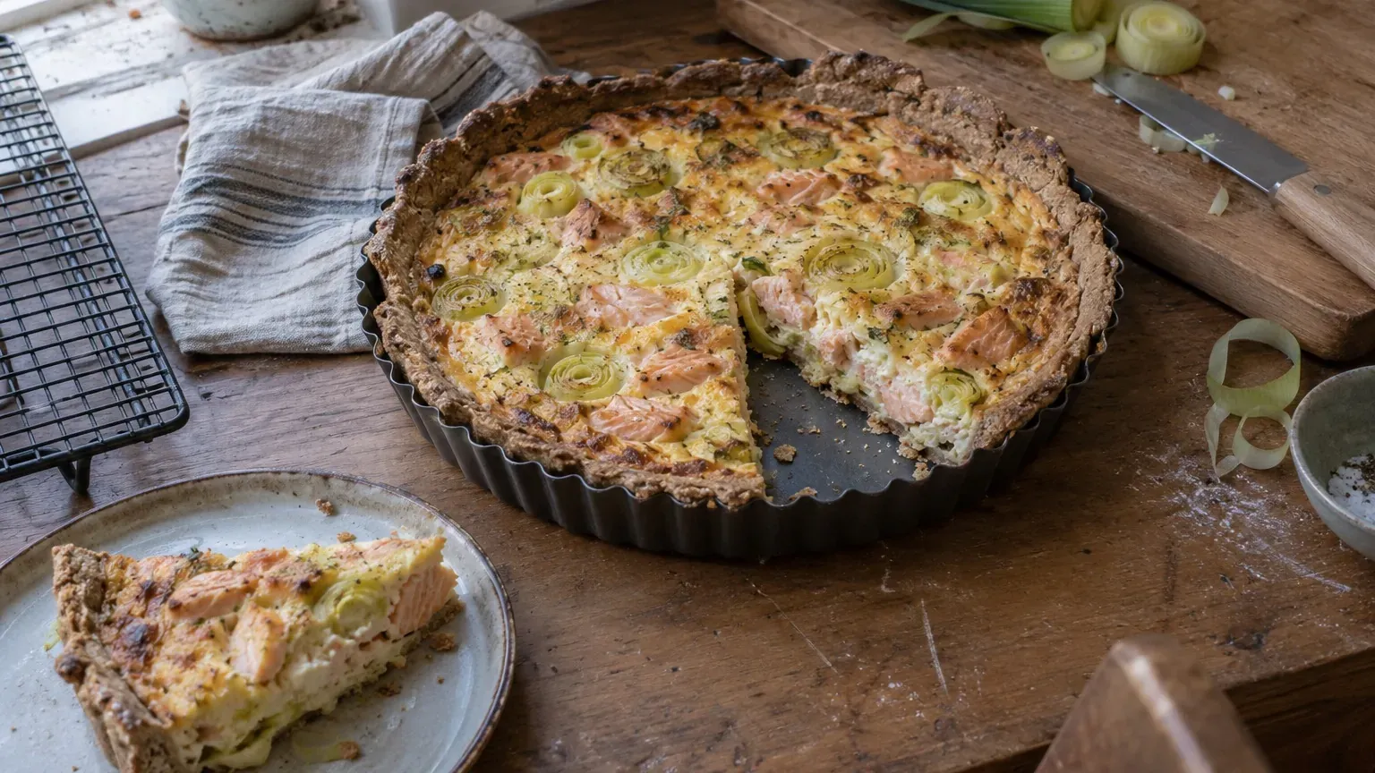 Bérengère Philippon signe une quiche saumon-poireaux à IG bas : pâte croustillante et dîner d'automne qui réchauffe