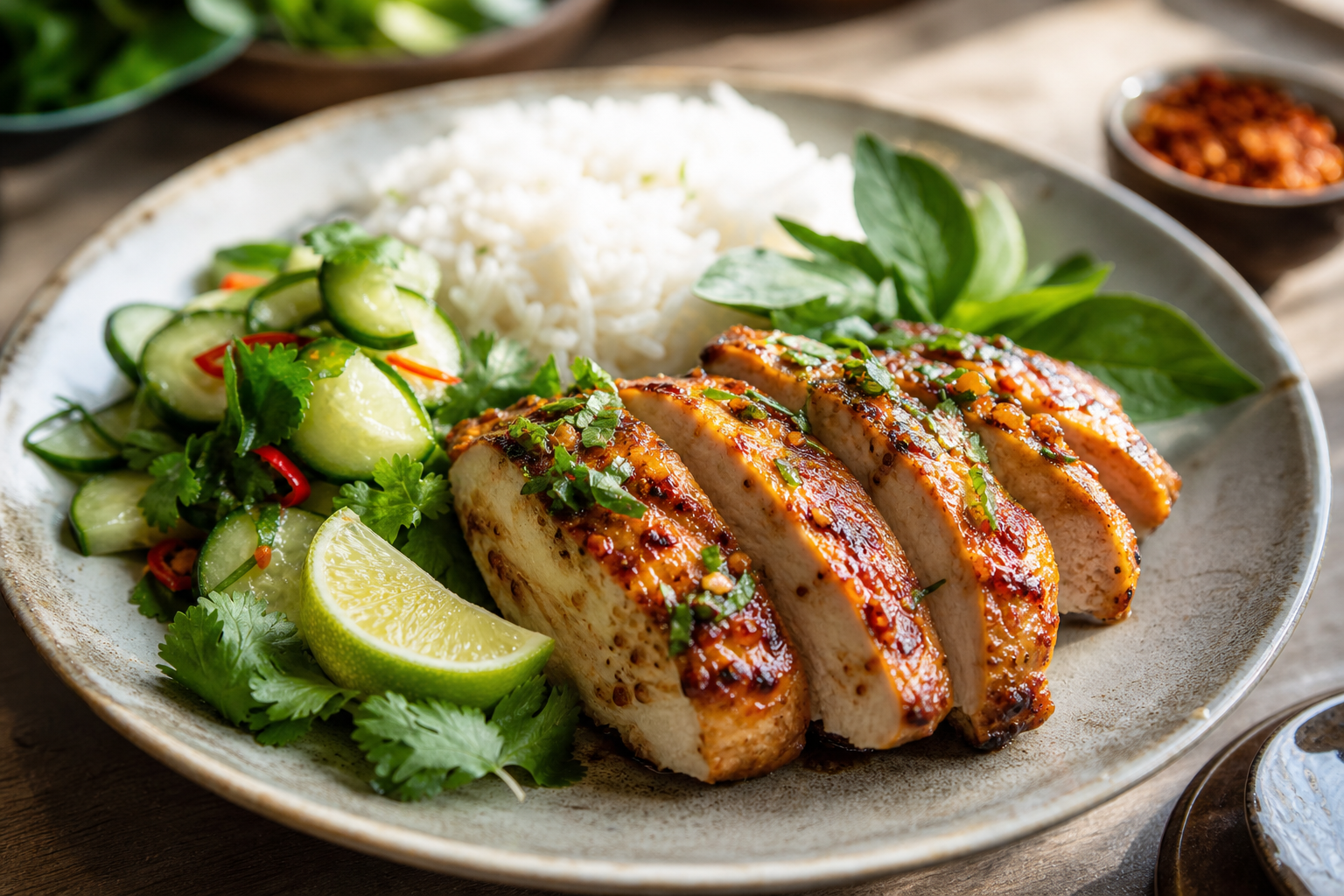 Le blanc de poulet à l’airfryer reste tendre avec une marinade thaïe
