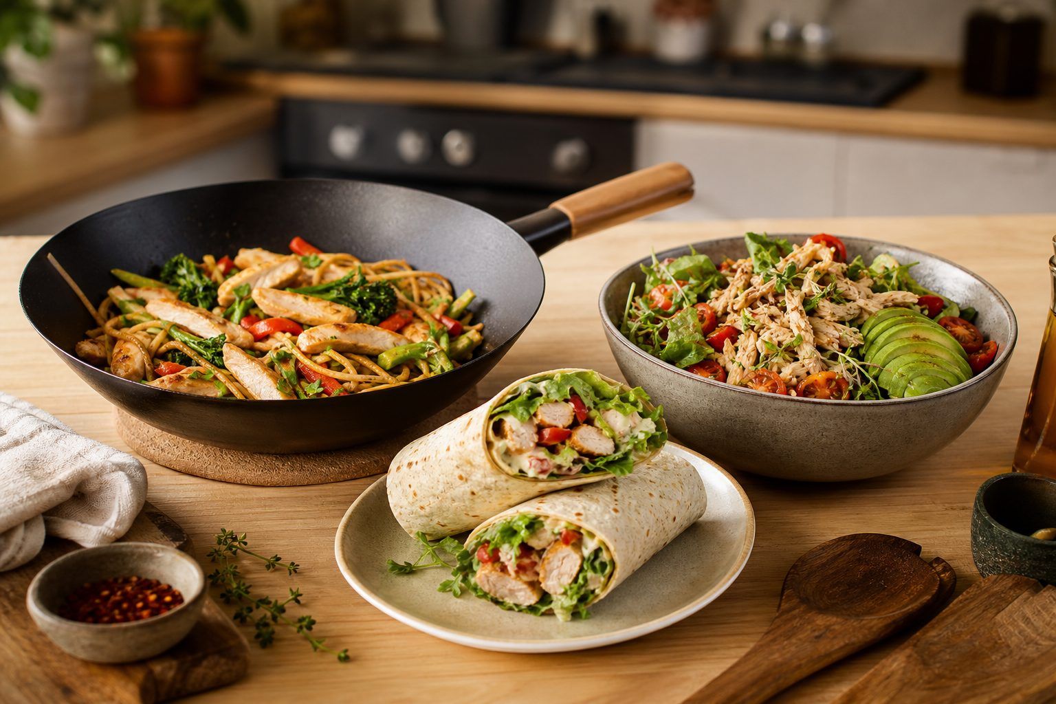 Que faire avec du blanc de poulet cuit&nbsp;: wok, wrap ou salade express