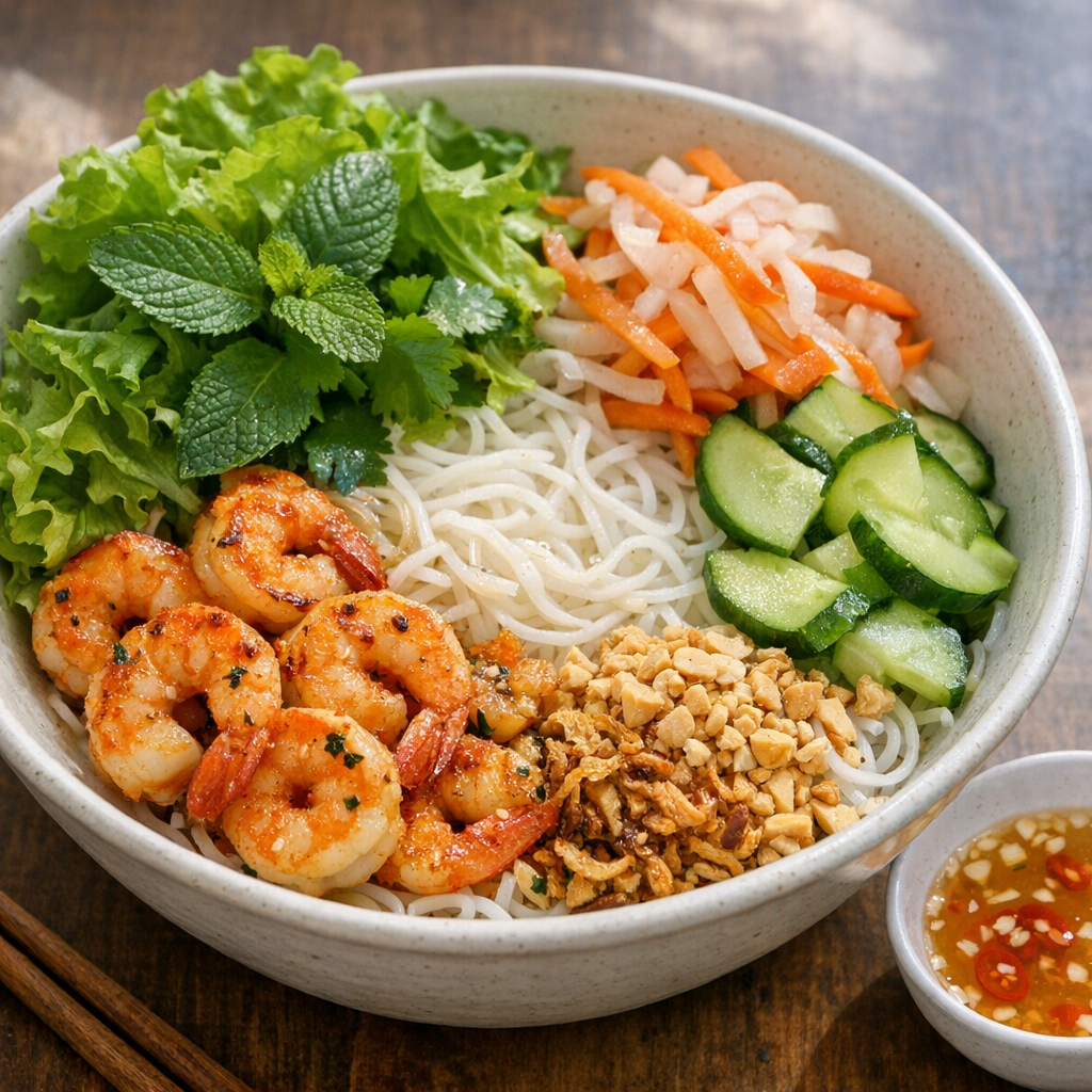 Bo bun crevette : la recette fraîche et vraiment équilibrée