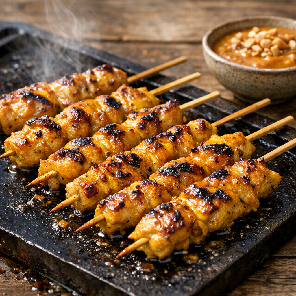 Poulet satay : mes brochettes marinées au curcuma et au lait de coco