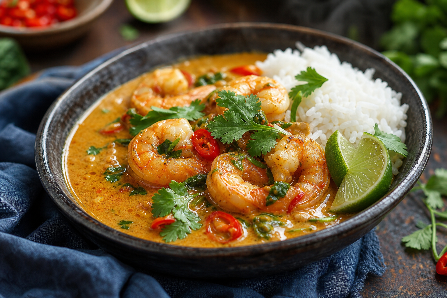 Les crevettes au curry et lait de coco cuisent en 20 minutes