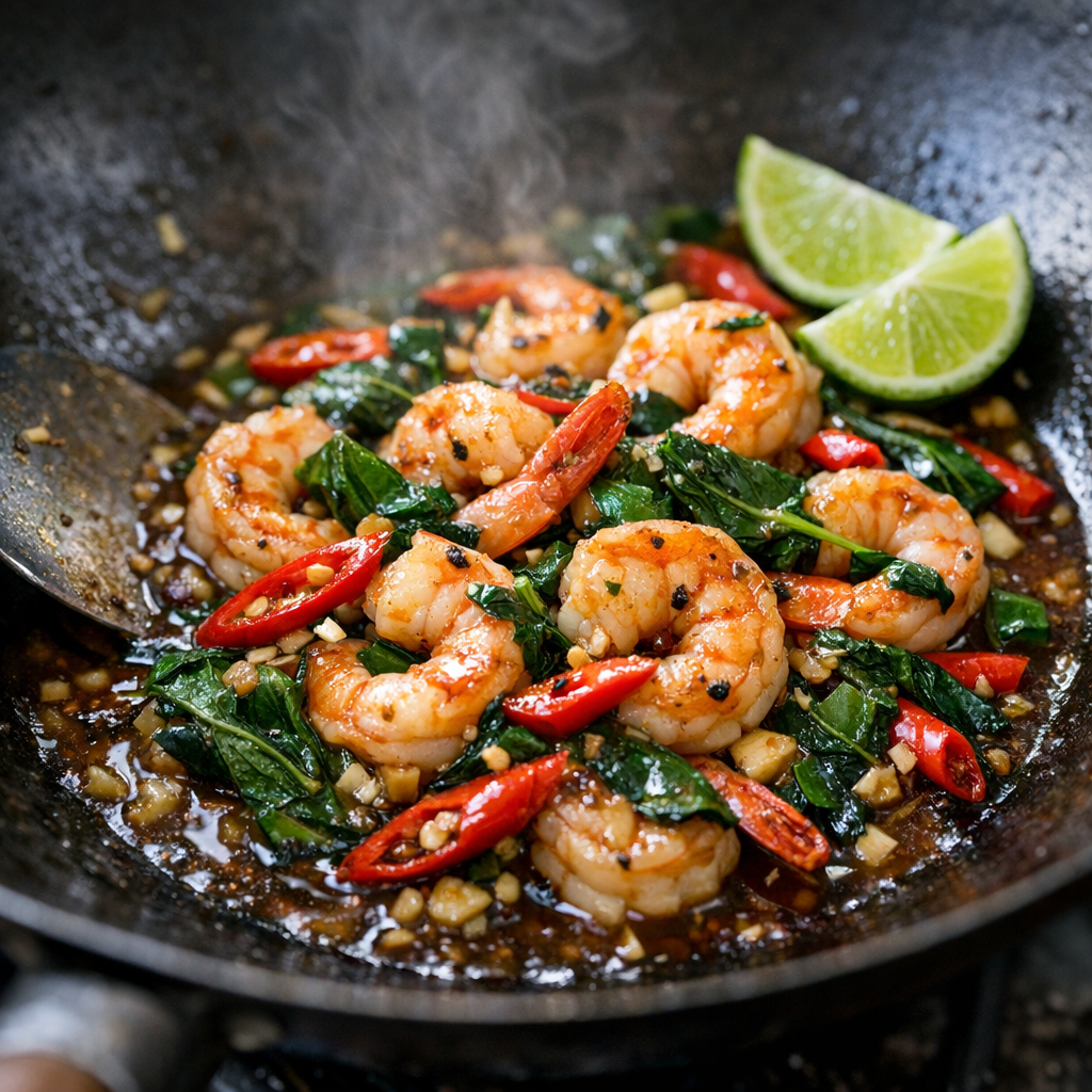 Ces crevettes sautées Thaï gardent tout leur jus au wok