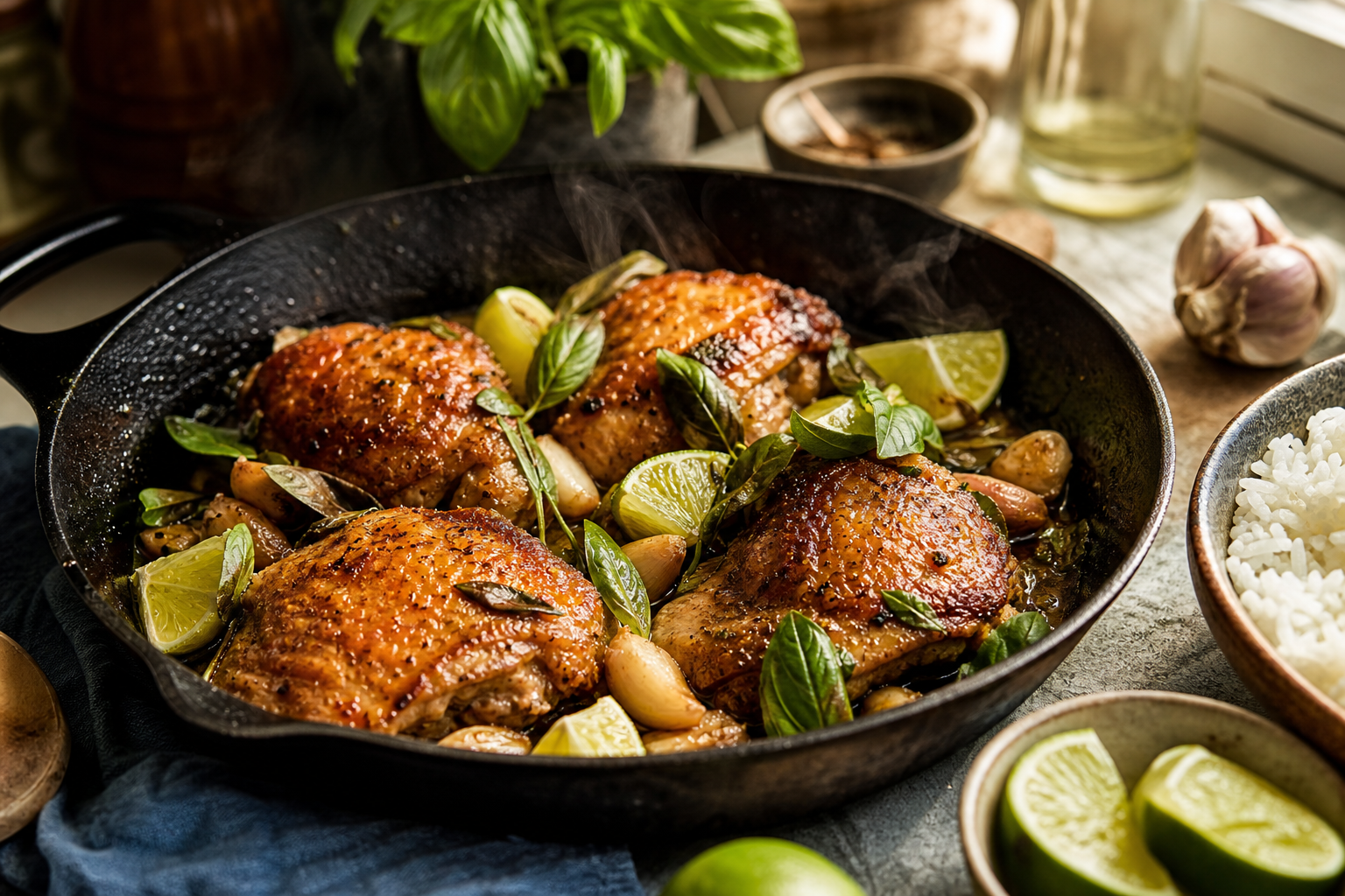 Les cuisses de poulet à la poêle restent moelleuses et dorées