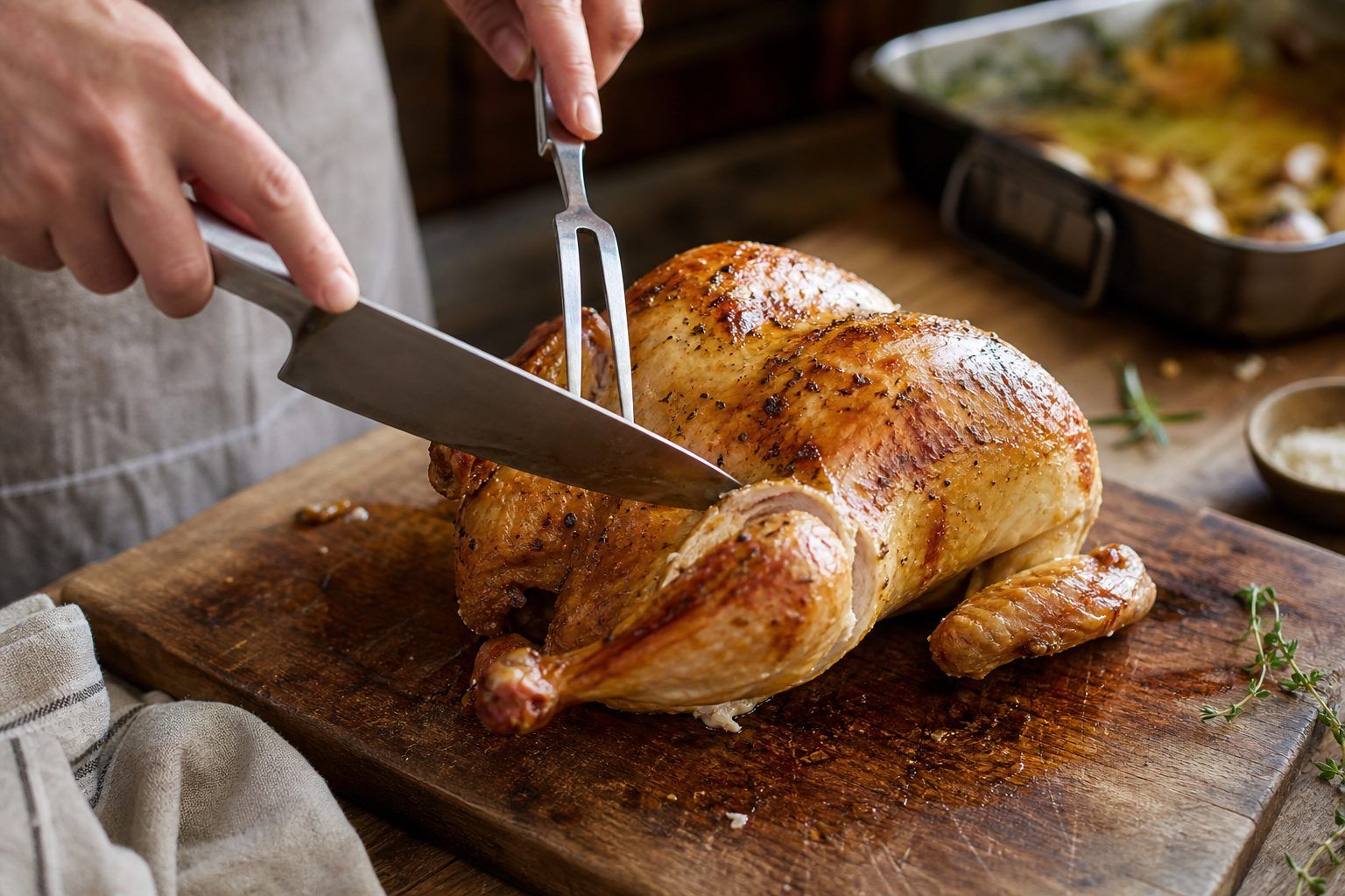 Découper un poulet rôti sans l’écraser