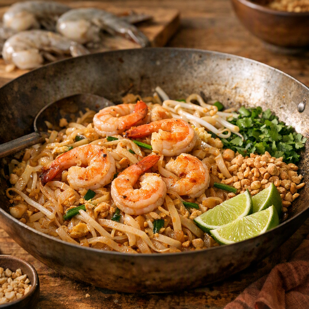 Pad Thaï aux crevettes : la cuisson qui les garde fermes
