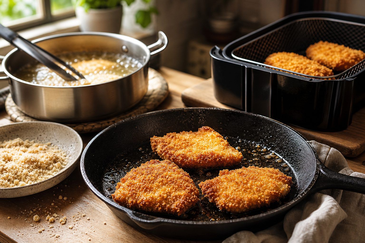 Cuisson du poulet pané : friture, poêle ou version sans friture