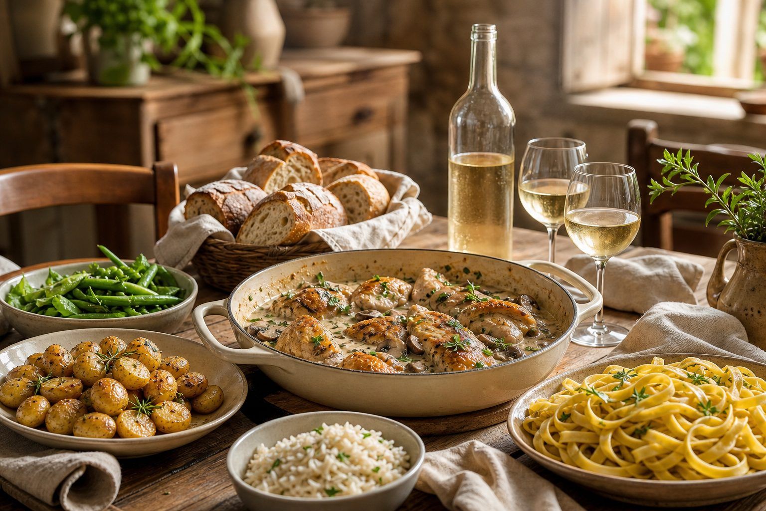 Variantes, accompagnements et vin pour un poulet à la crème