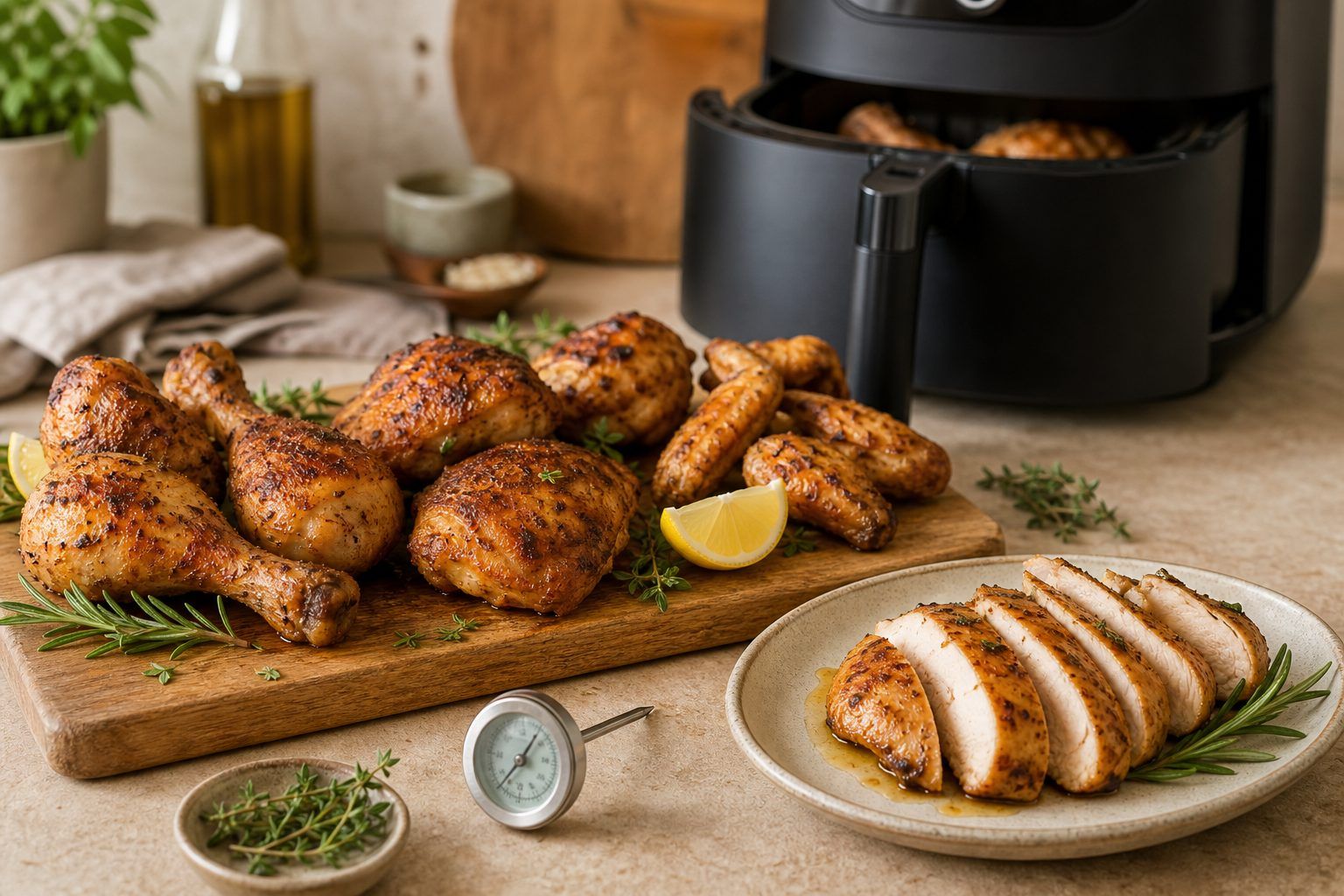 Temps de cuisson du poulet air fryer selon le morceau