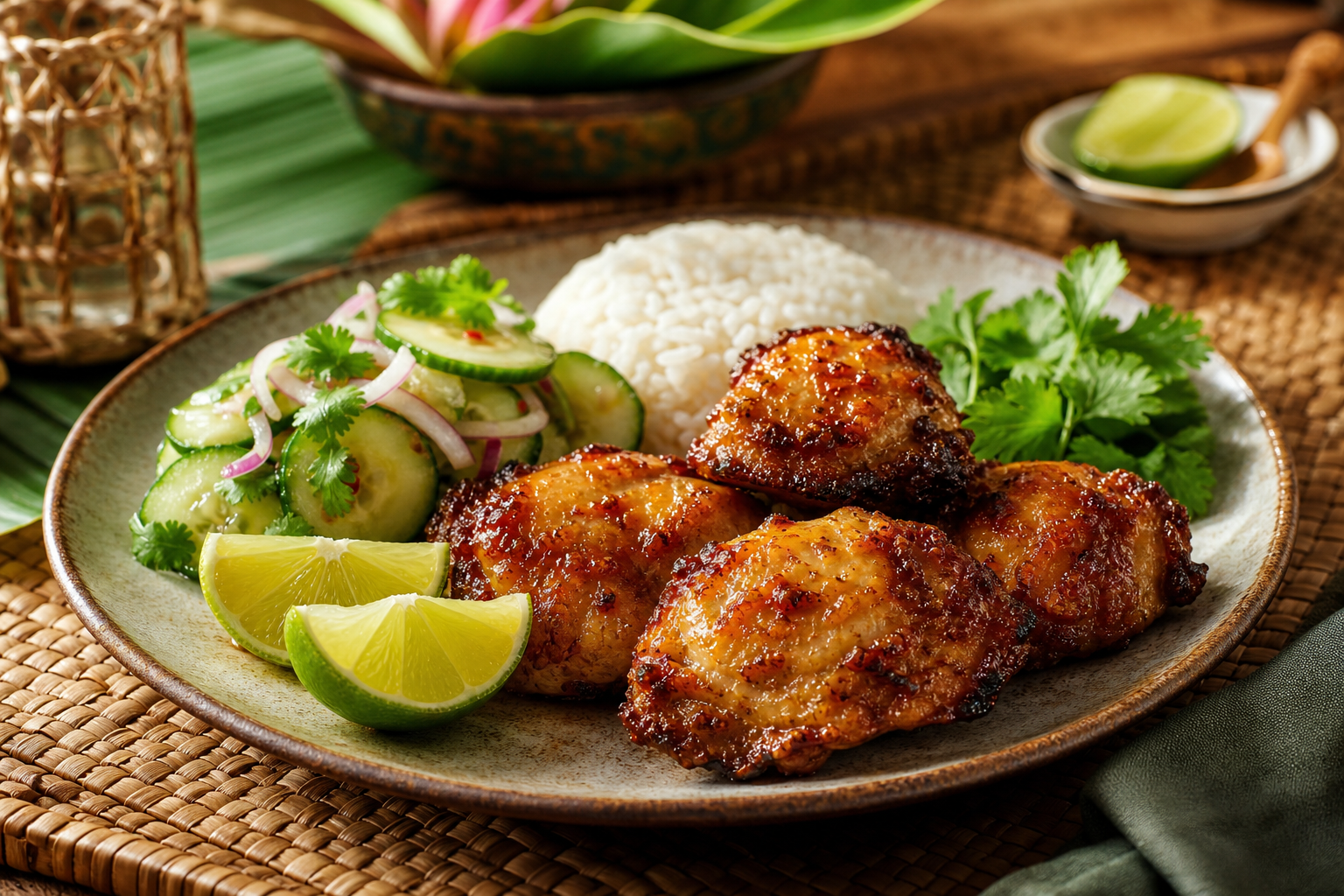 Le poulet air fryer reste tendre avec une marinade thaïe