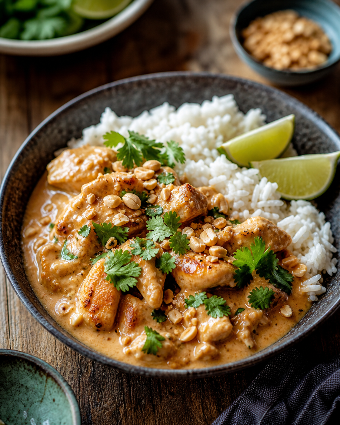 Le poulet aux cacahuètes trouve son équilibre dans la sauce