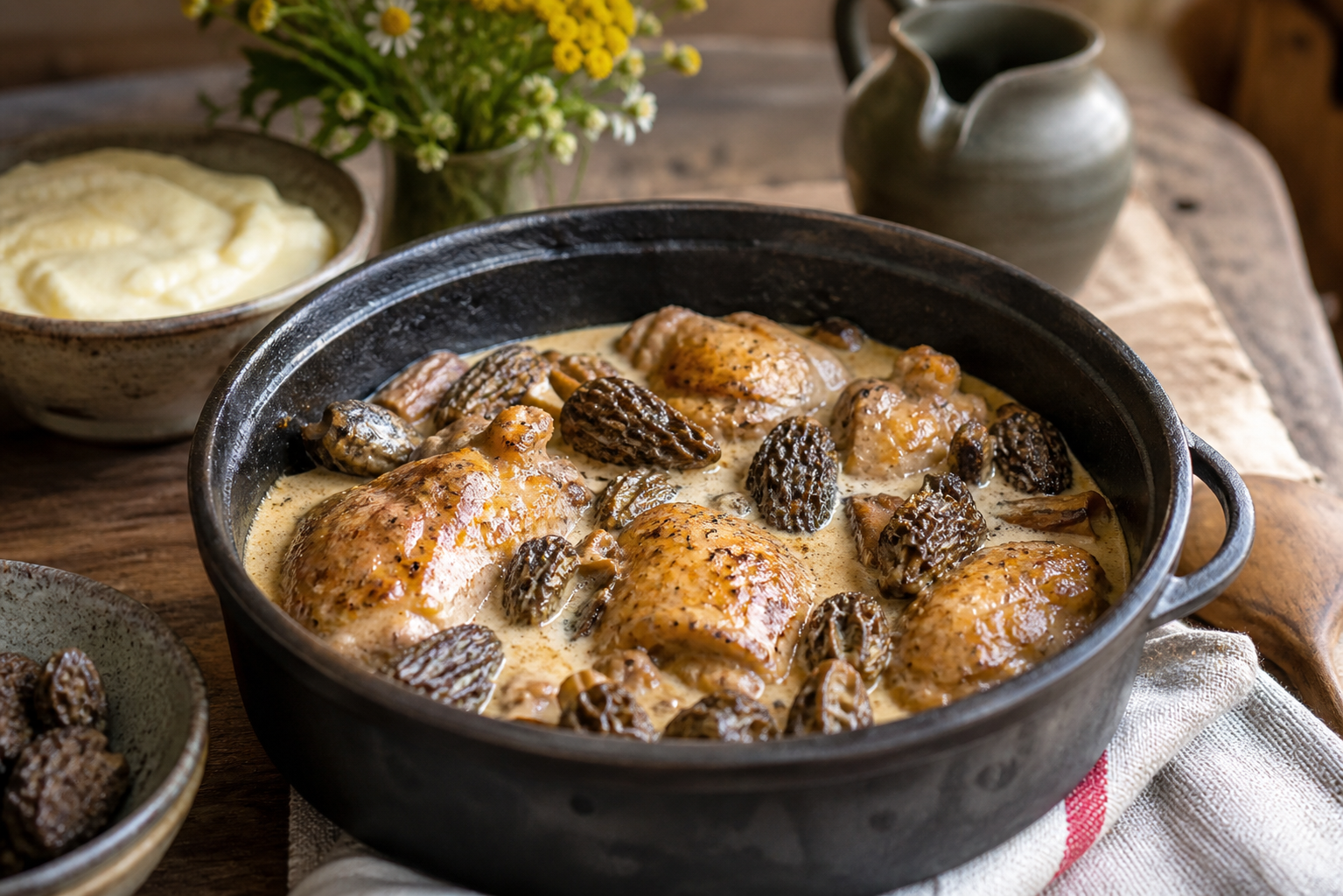 Le poulet aux morilles et au vin jaune des Carnets de Julie : recette