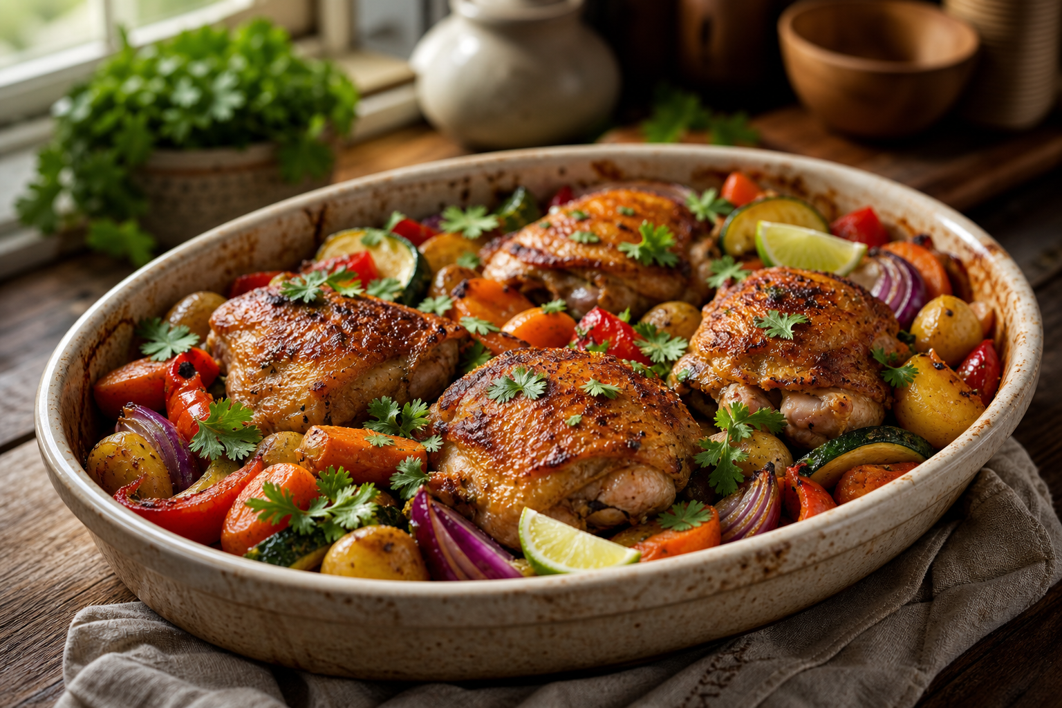 Cette recette de poulet aux légumes au four reste facile et moelleuse
