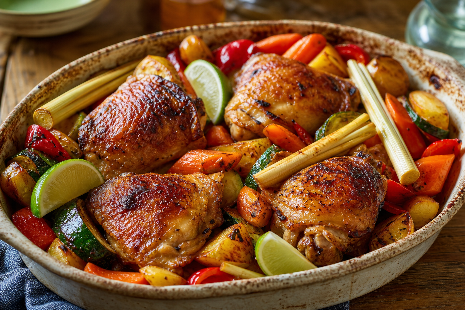Cette recette de poulet aux légumes au four sent la Thaïlande