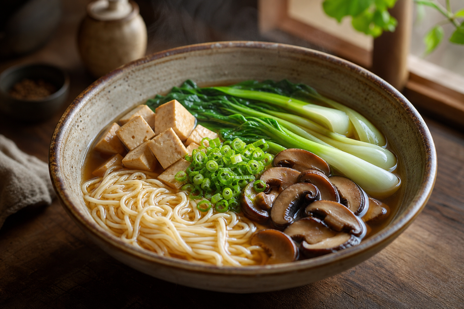 Le ramen Végétarien au miso se prépare en éléments séparés