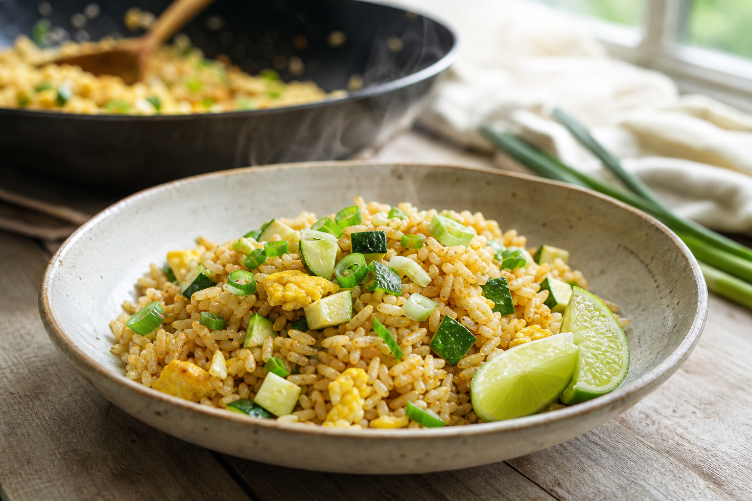 Le riz aux courgettes devient un plat thaï gourmand et facile
