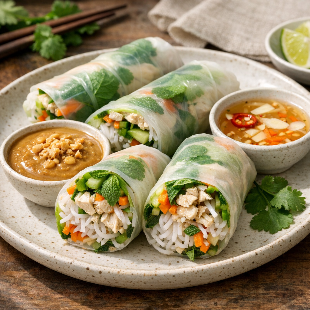 Rouleaux de printemps poulet : recette fraîche et facile
