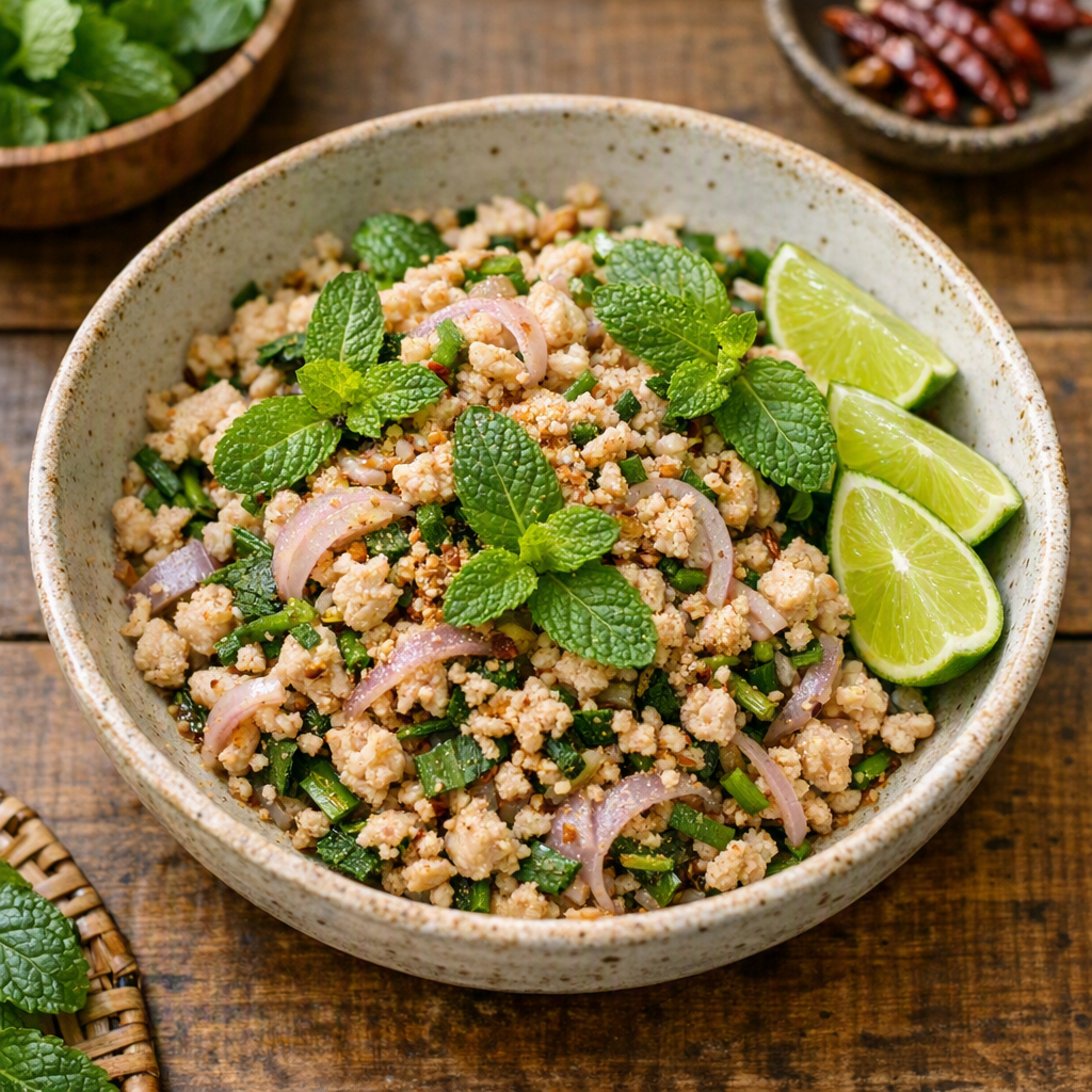 Salade thaï au poulet : la vraie recette du larb gai