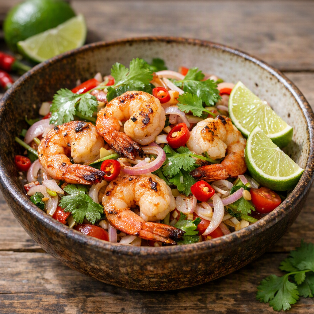 Salade thaïe aux crevettes yam goong : sauce citron vert