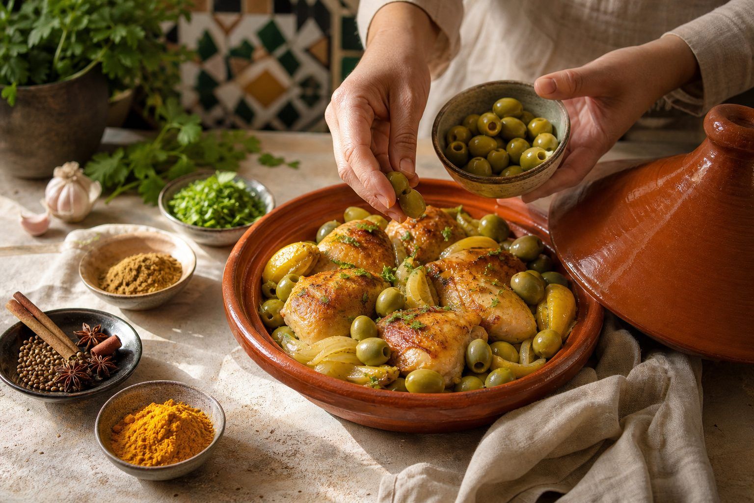 Préparation&nbsp;: la recette du tajine de poulet aux olives